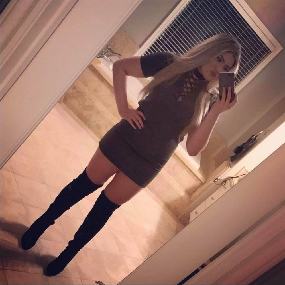 Green suede t shirt dress